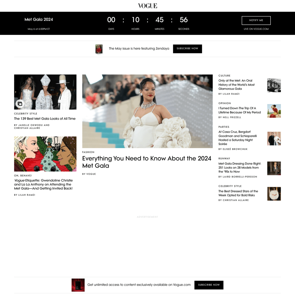 Call to action example: vogue