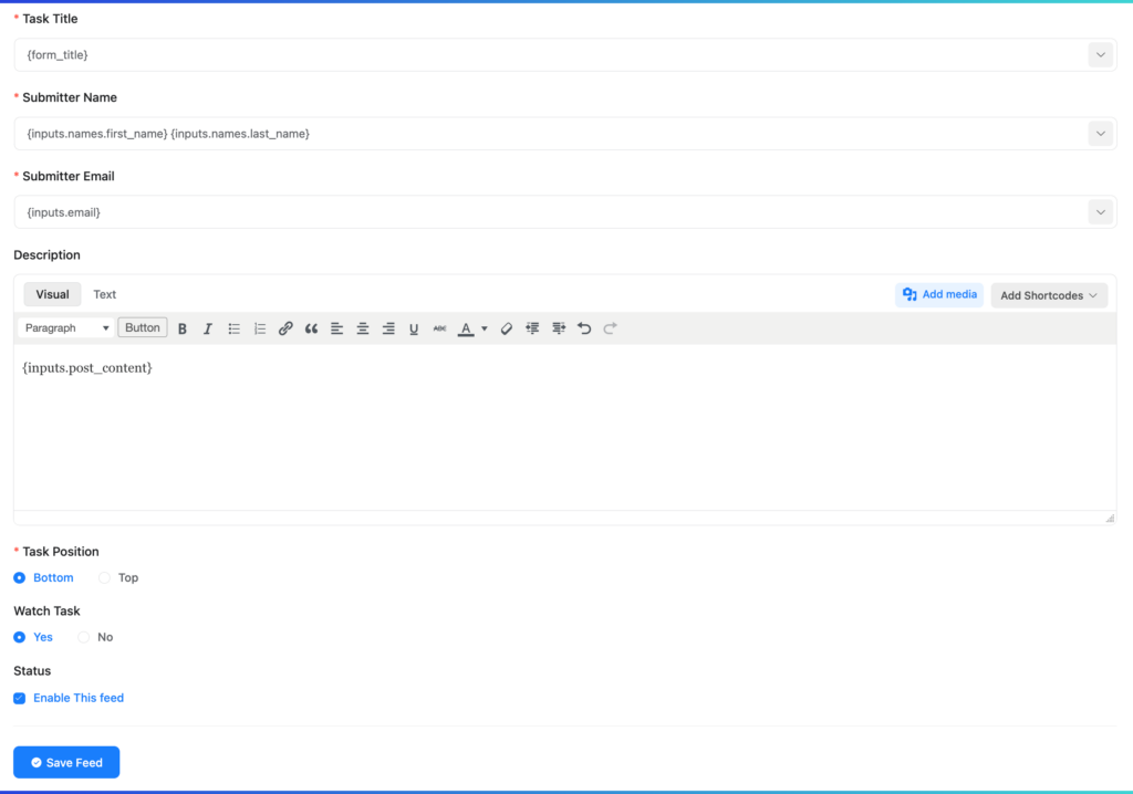fluentboards task configuration