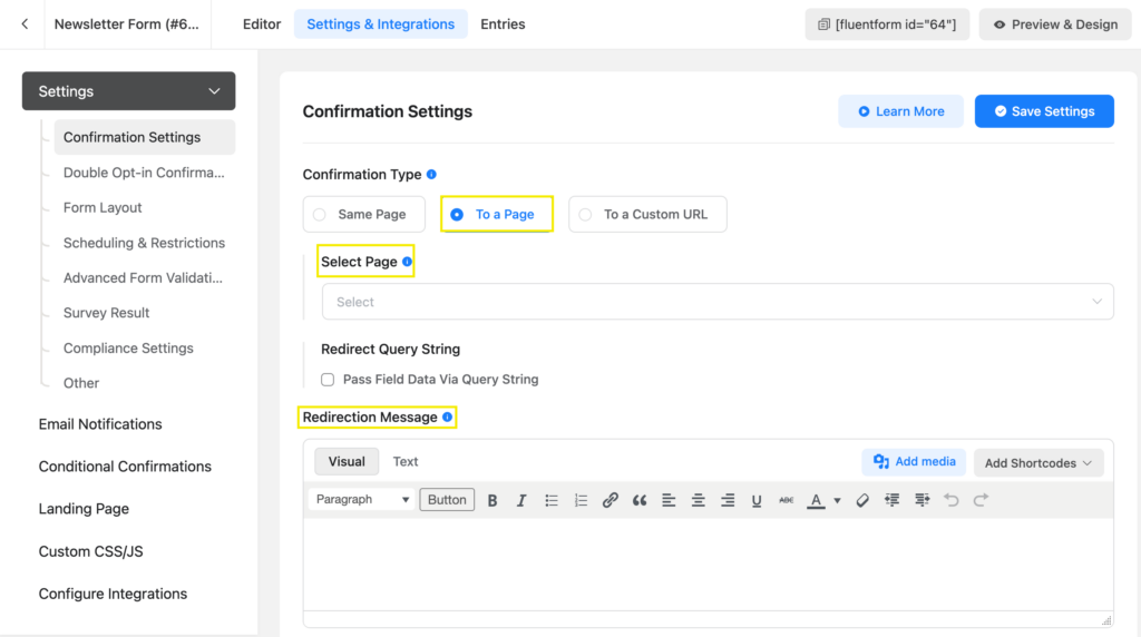 Redirecting to a page