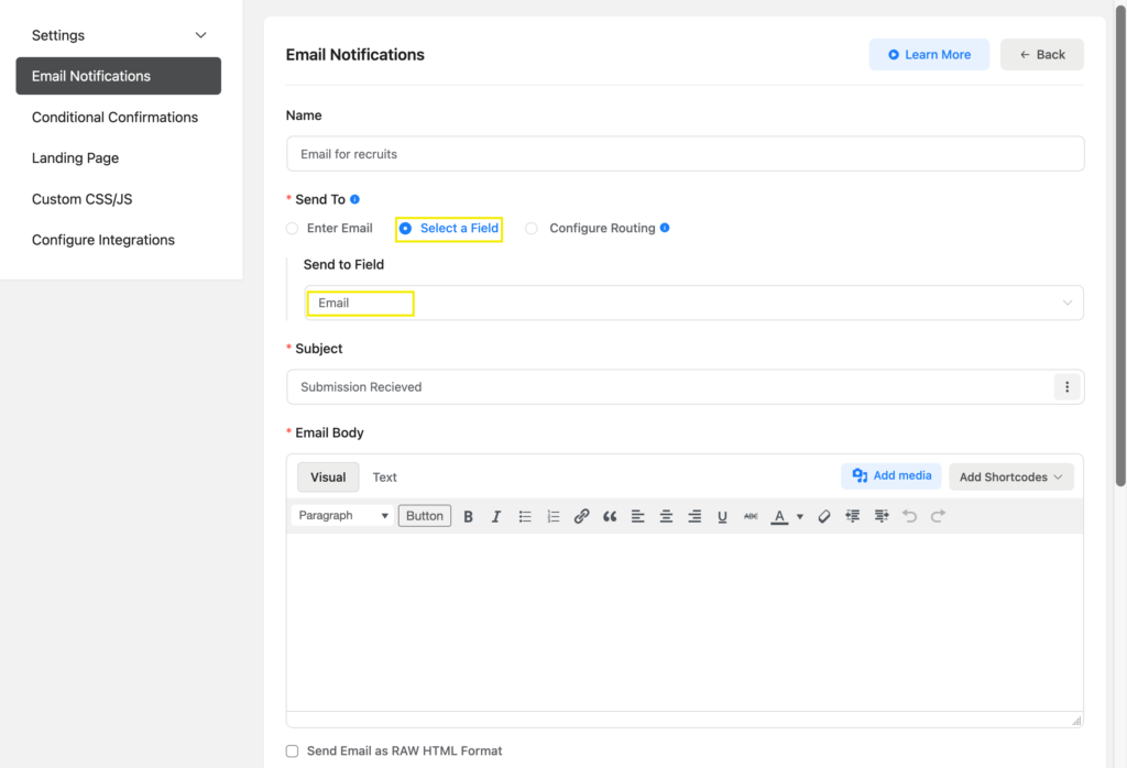 Email customization interface