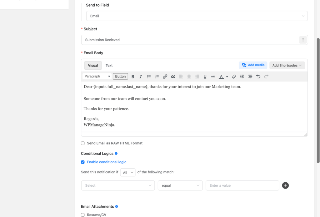 Enable Conditional logic