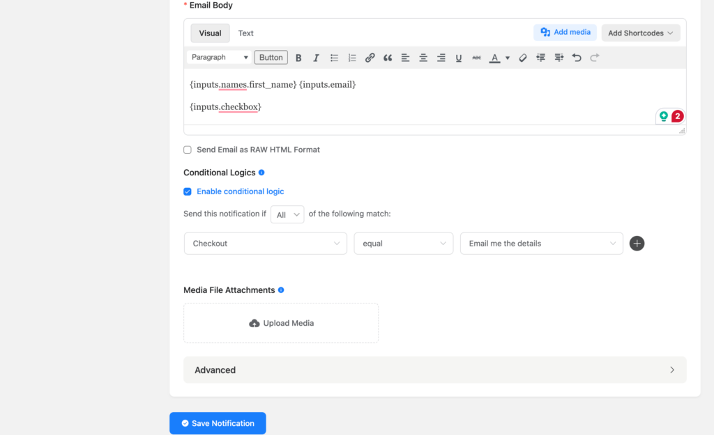 add one or more conditions to conditional email notification