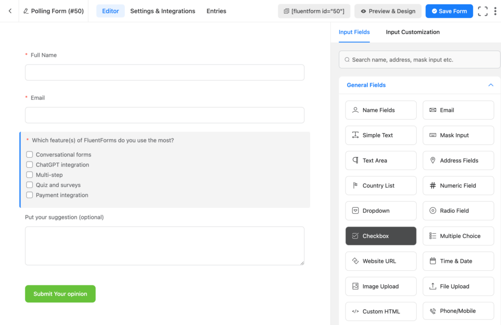Checkbox field of Fluent Forms