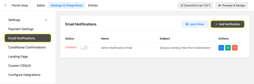 click on add notification from email notifications