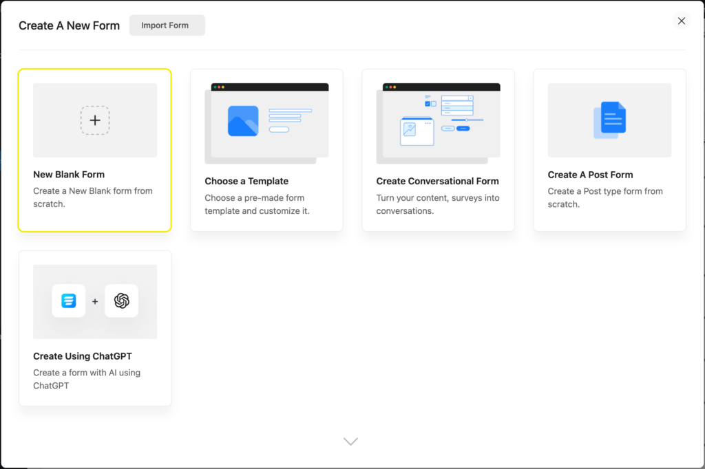 create a new form Fluent Forms