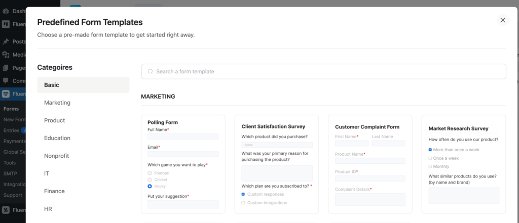 Predefined Form Templates