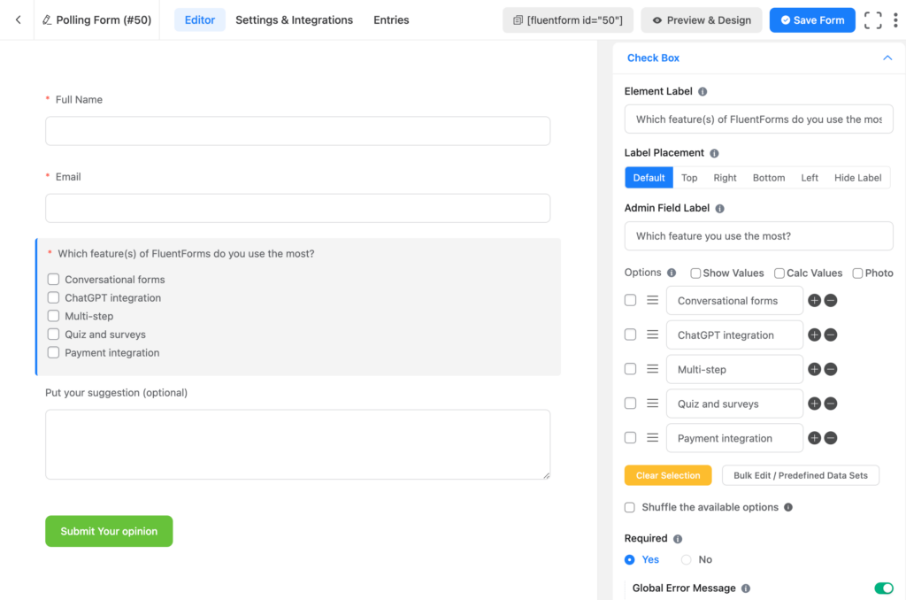 Input field customization for poll options