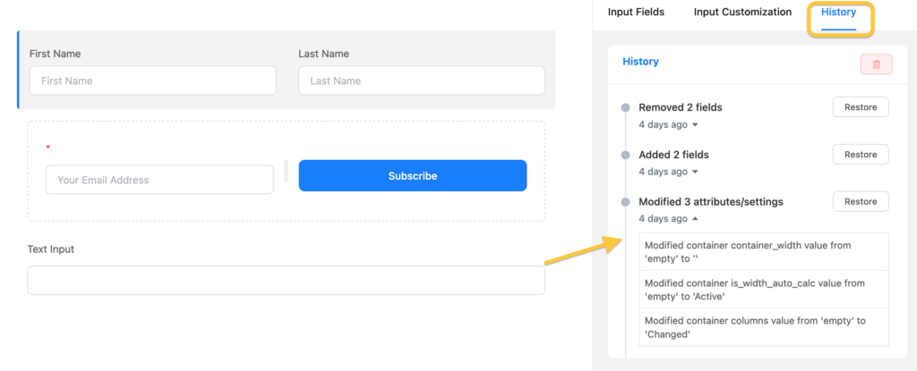 Form field edit history in Fluent Forms