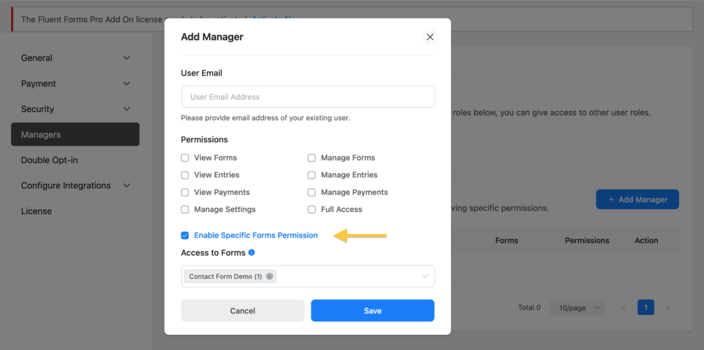 Form-specific permissions in the permission manager