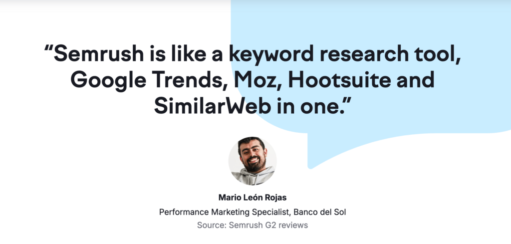 Semrush - Strategy of showcasing testimonials on landing page for lead generation