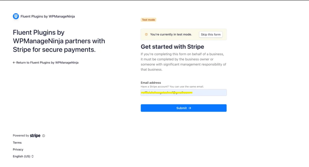 Logging in to Stripe