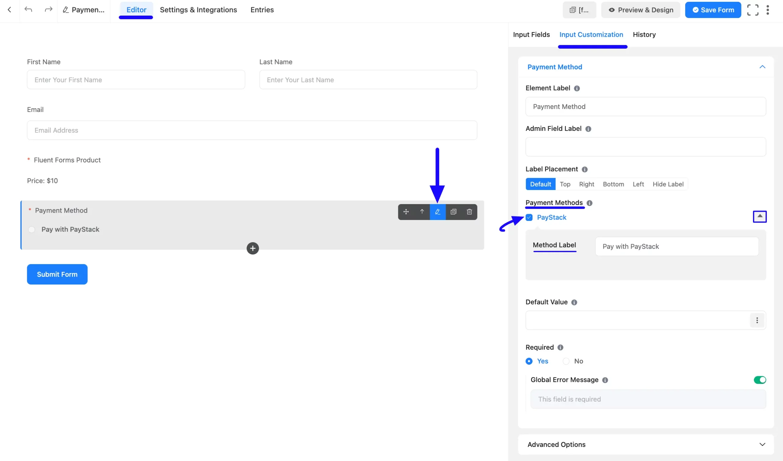 5. add paystack to the desired form scaled 48165