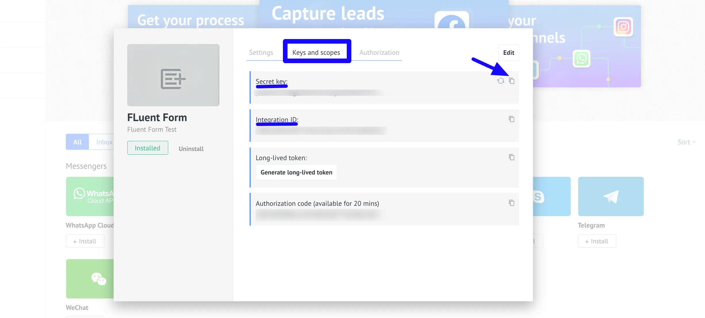 copy integration id and secret key 05 51326