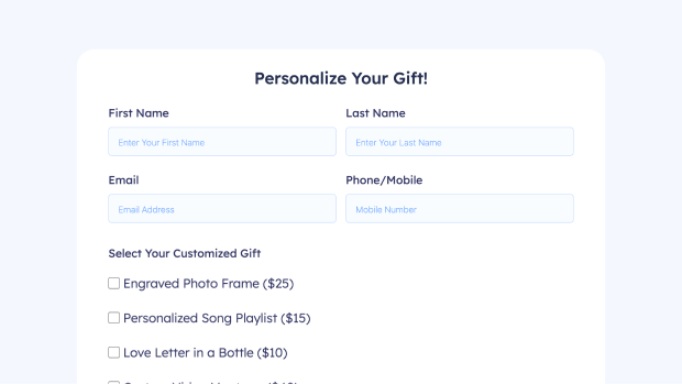 Customized Valentines Gift Order Form 30934
