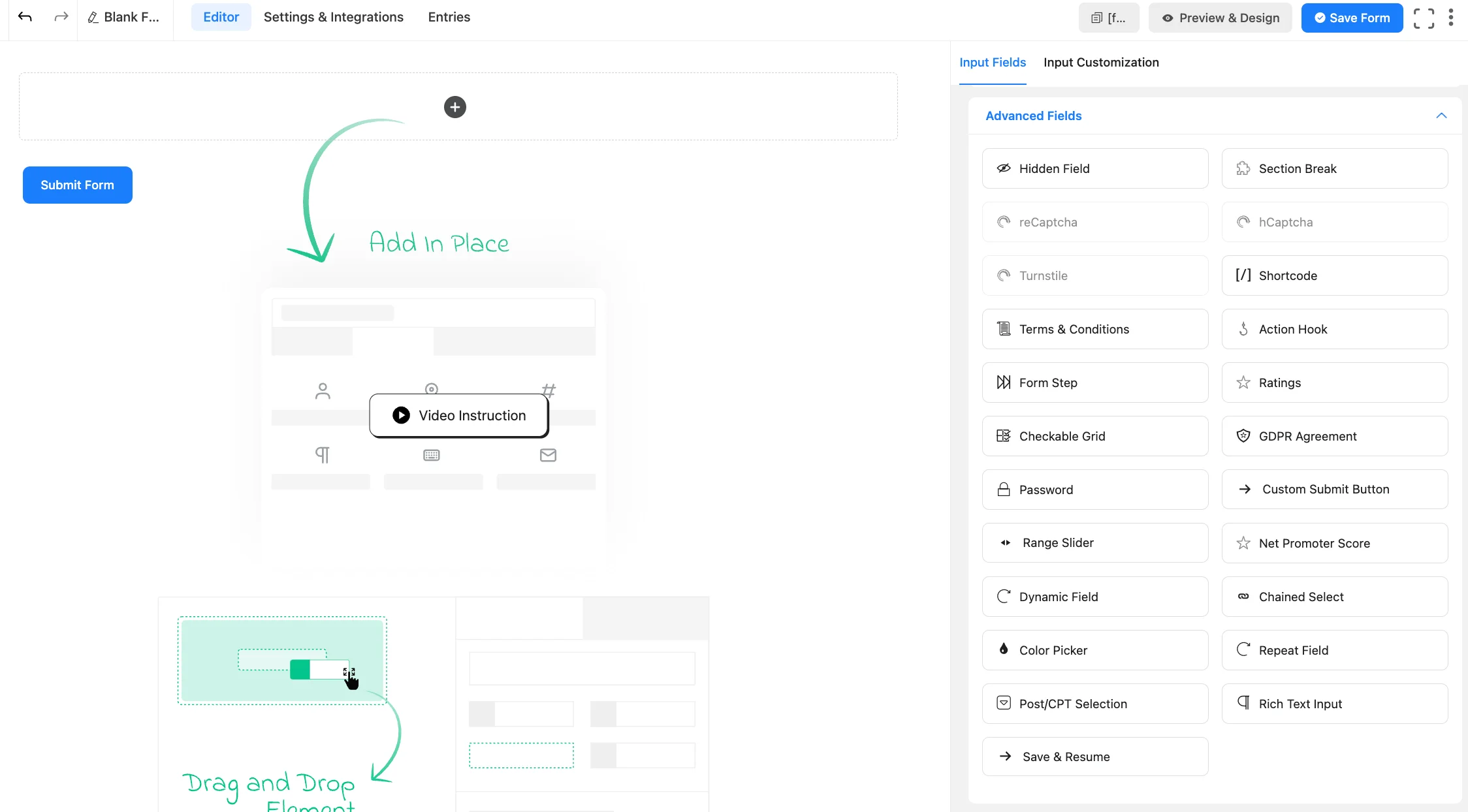 Fluent Forms advanced fields
