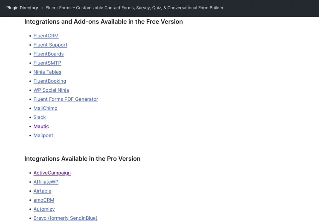 availability of integrations for form plugins