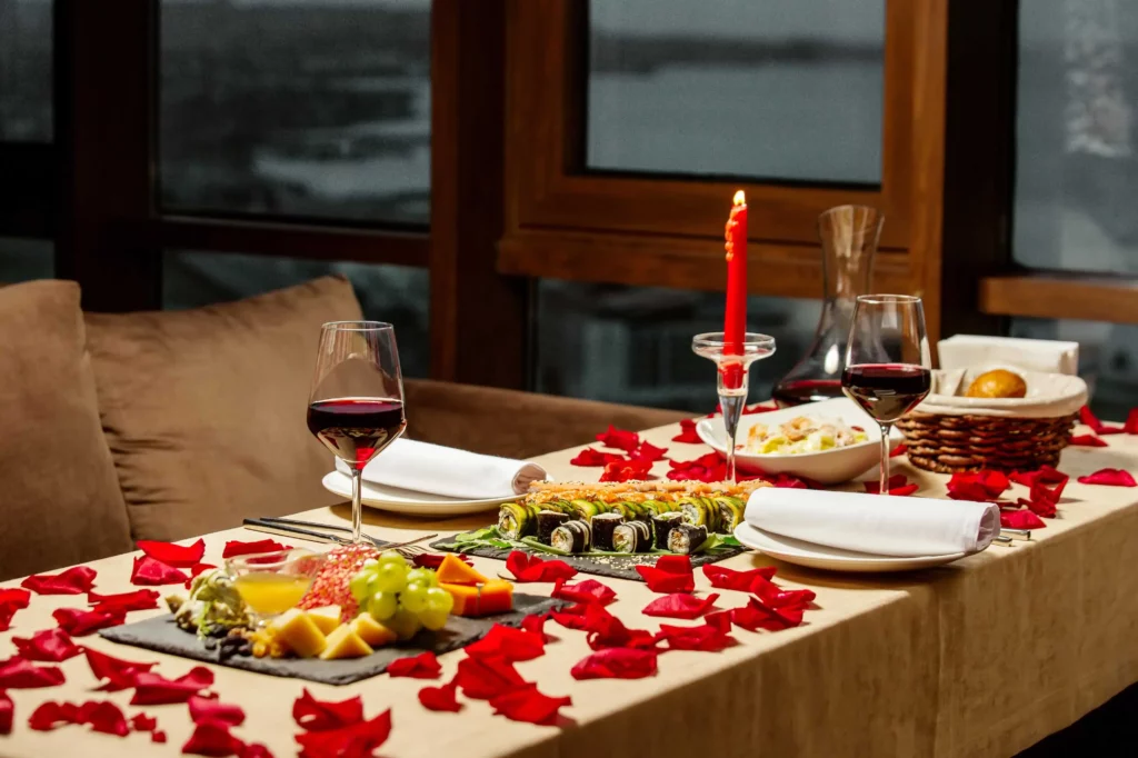 lunch table with red wine candles transformed 55299