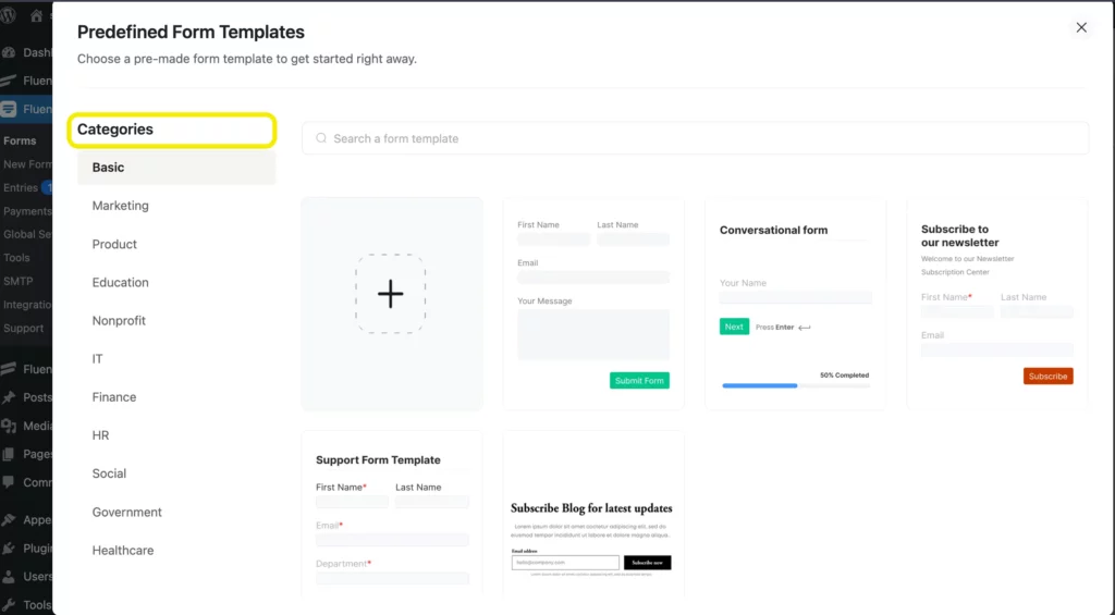 Fluent Forms ready templates