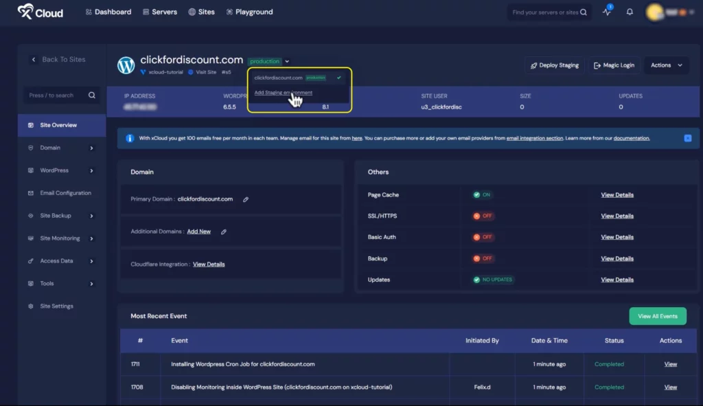 WordPress Staging Site Environment- xCloud