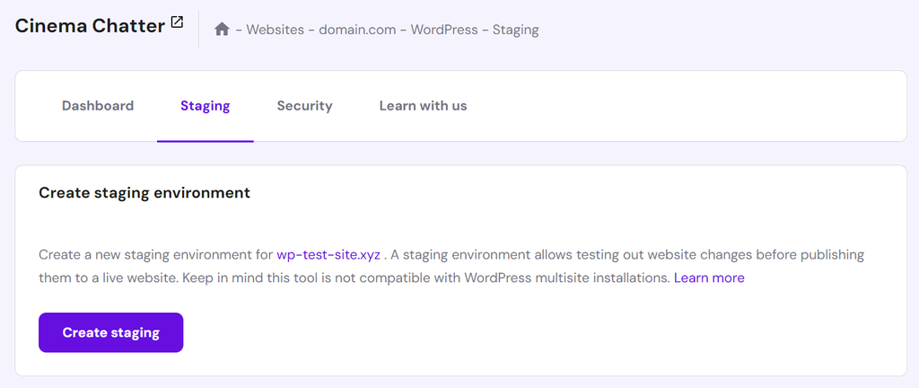 WordPress Staging Site Environment- Hostinger