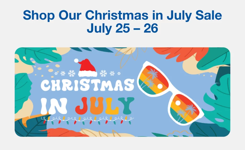 Unique sale idea for eCommerce promotion in Christmas in July; Christmas in summer holiday promotion example.