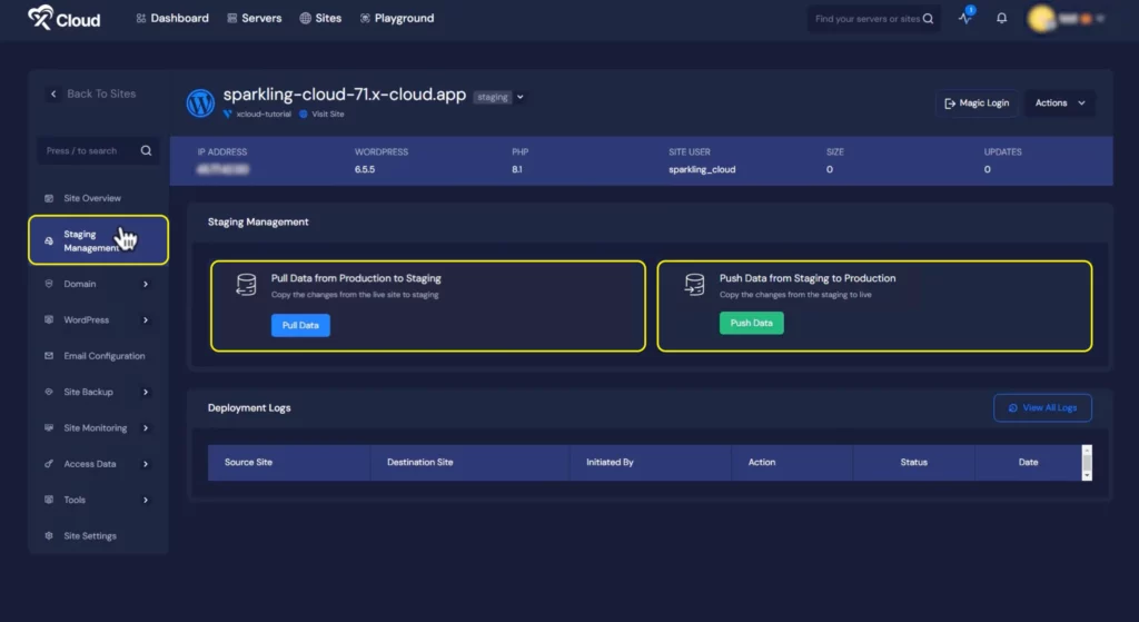 WordPress Staging Site Environment- xCloud