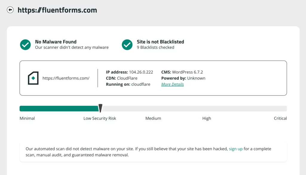 Sucuri site scan result