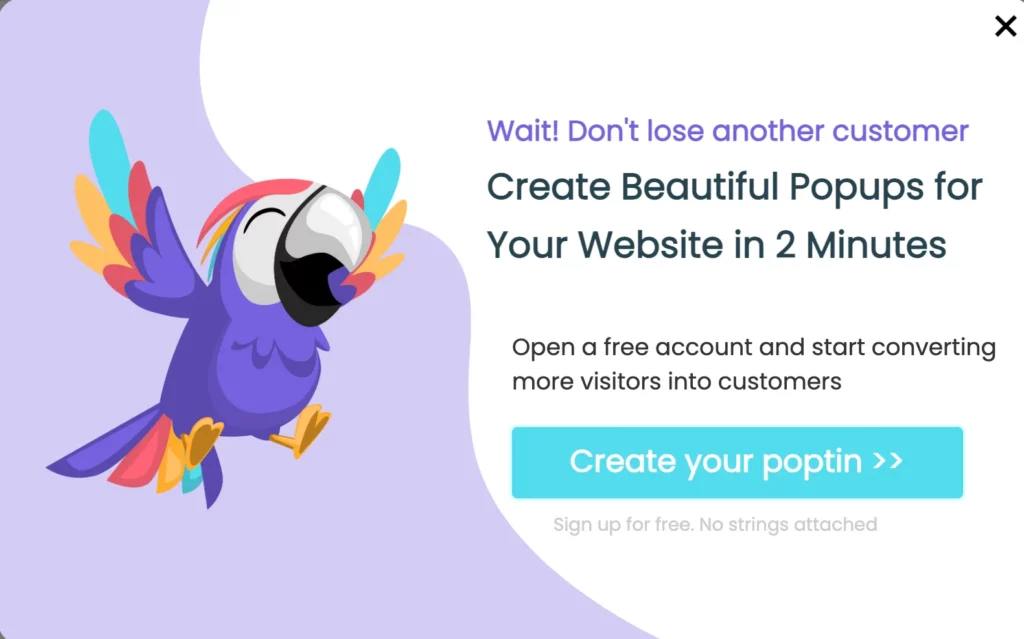 Beautiful pop ups example; exit-intent pop-ups.