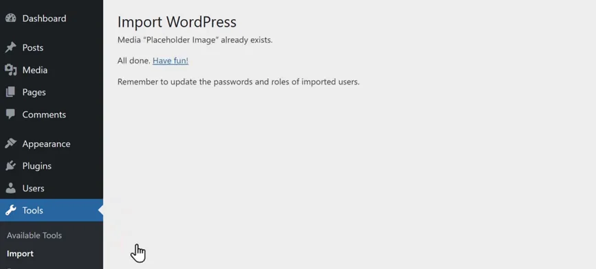 Import WordPress- Done