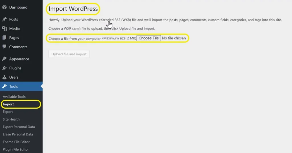 Run WordPress importer