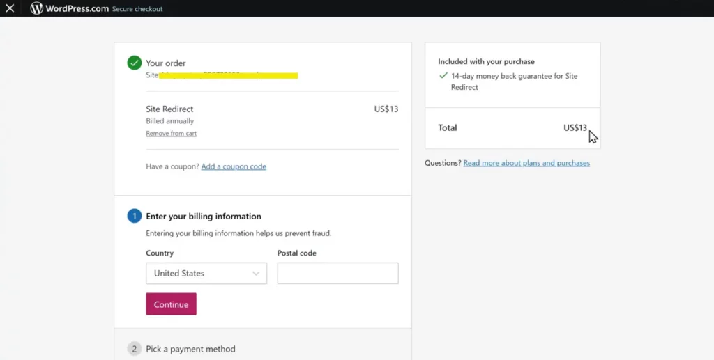 Redirecting WordPress.com site