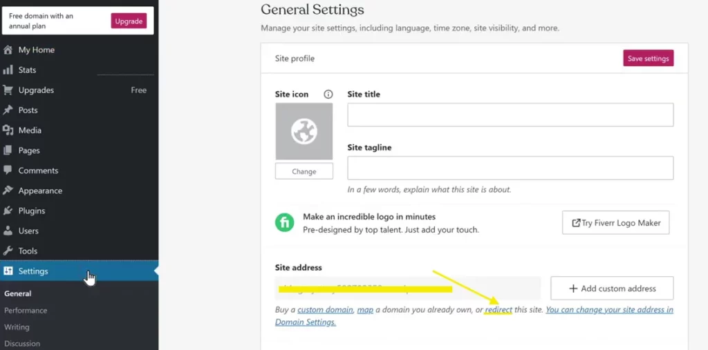Redirecting WordPress.com site
