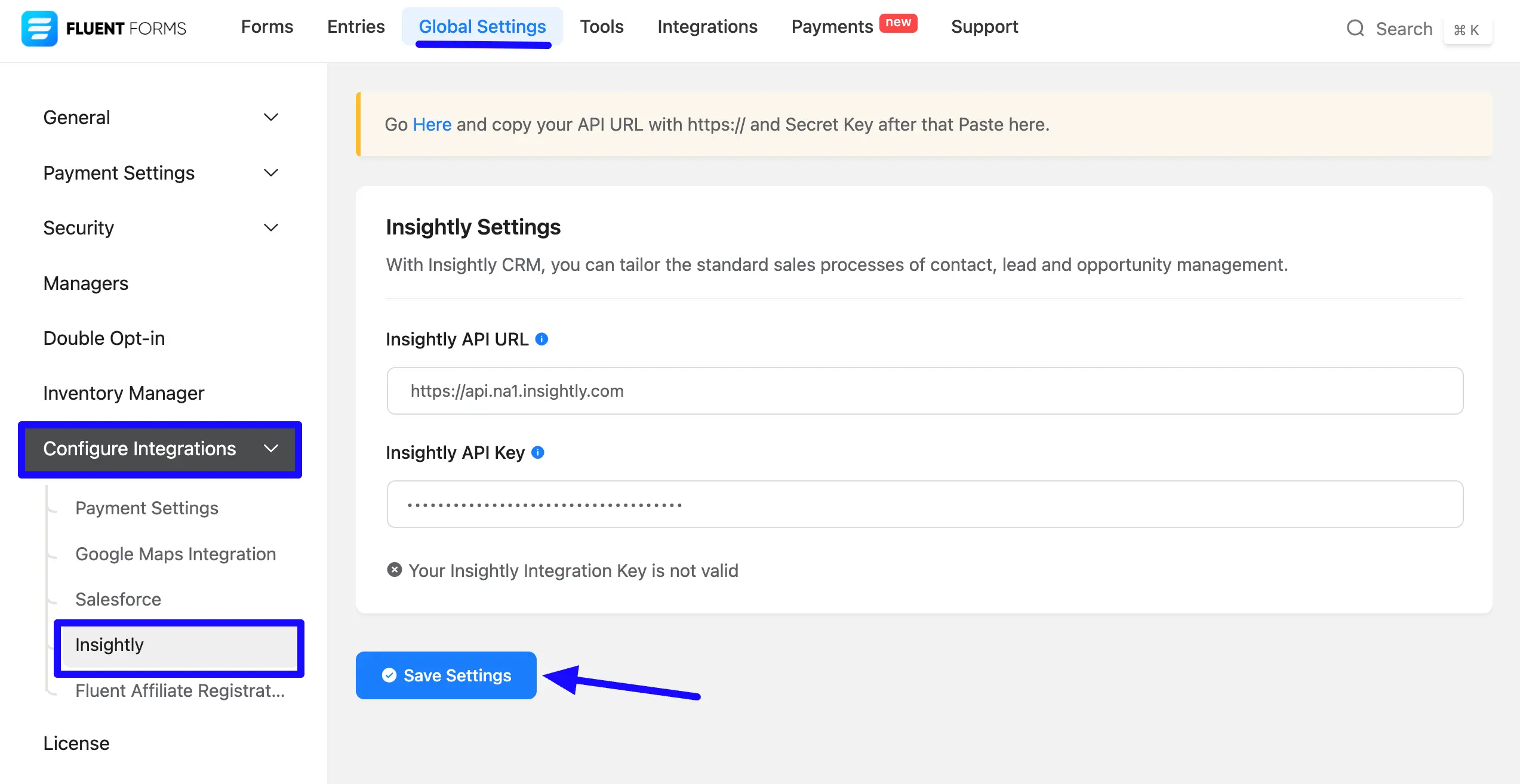 Paste API URL API Key 05 58158