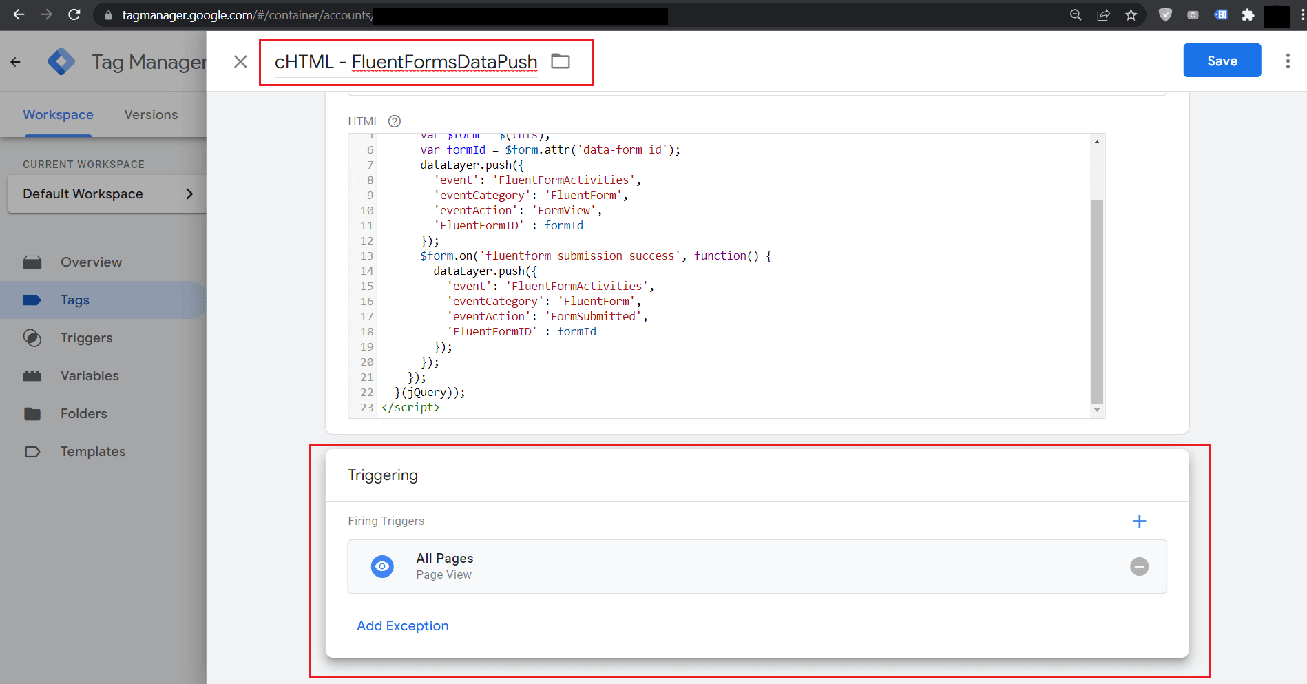 add cHTML tag trigger wpmn 1 58158