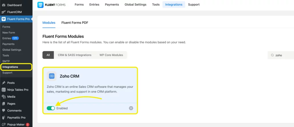 Zoho CRM module- Fluent Forms